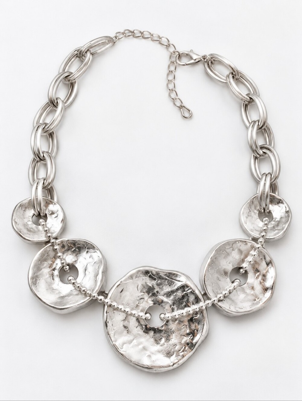 NWT Boutique Matte Silver Irregular Circle Statement Necklace & Earrings Set